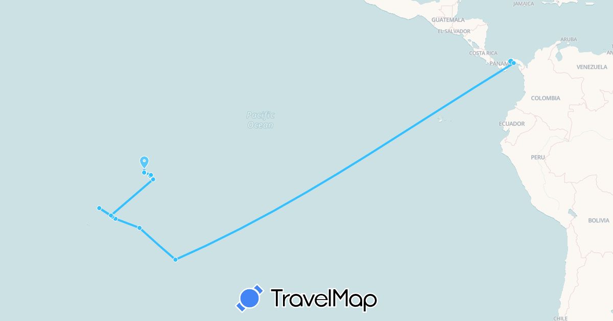 TravelMap itinerary: driving, boat in France, Panama (Europe, North America)